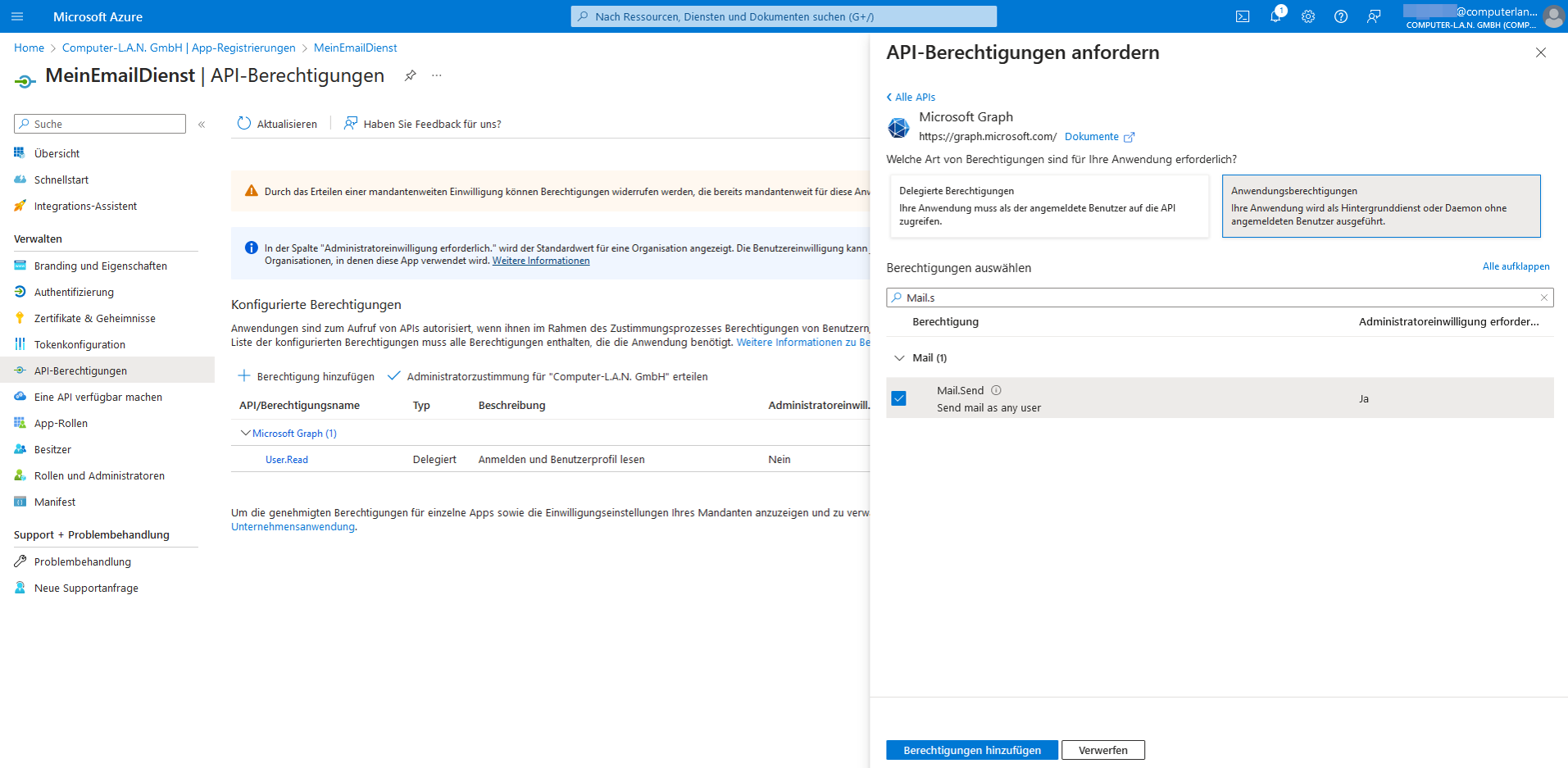 API Berechtigungen hinzufügen