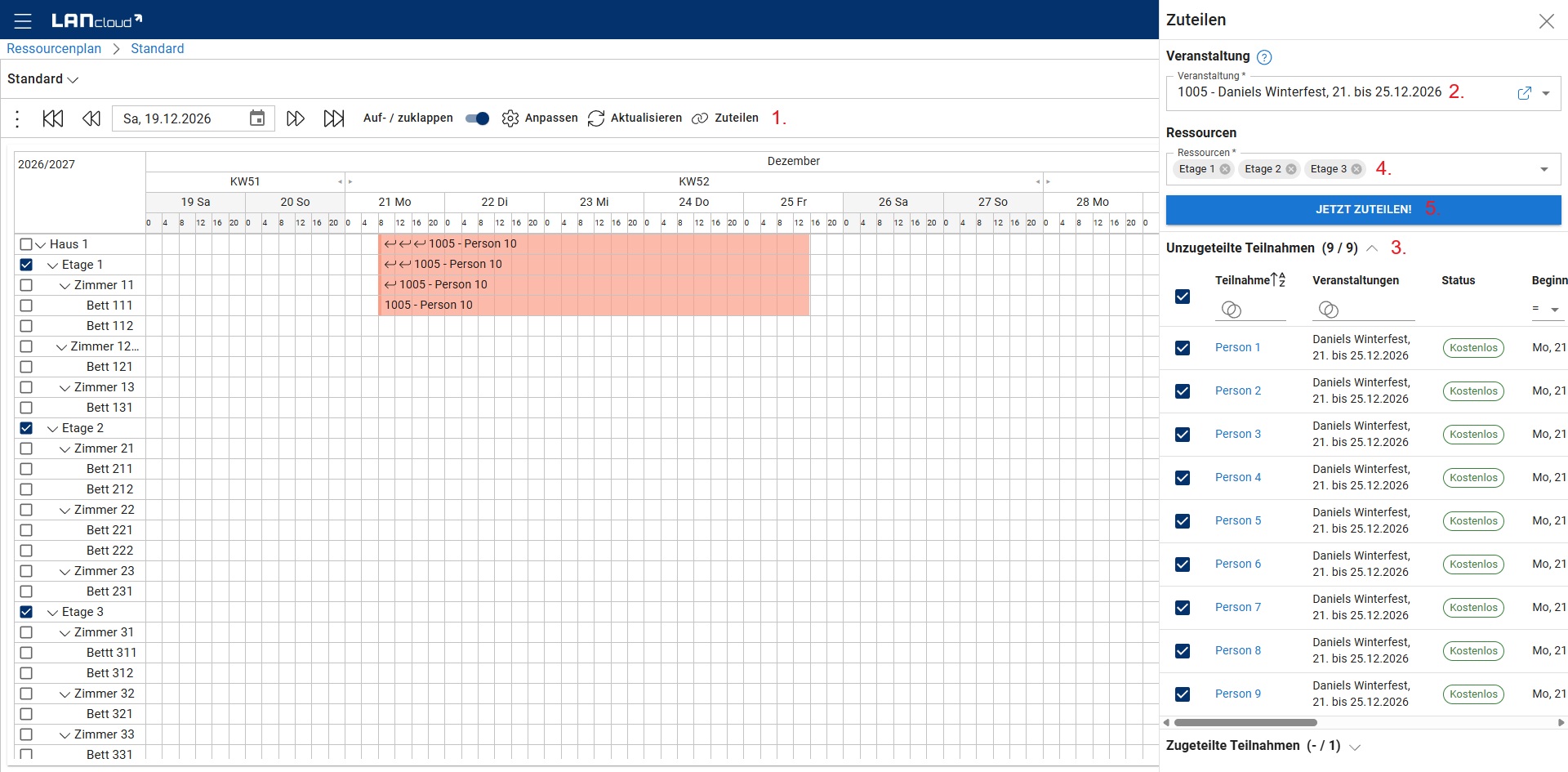 Ressourcenplan-Zuteilen